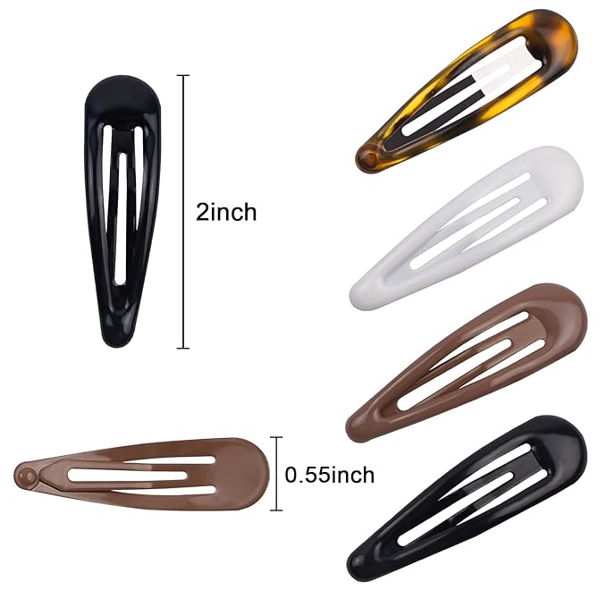 40pcs Hair Clips Set for Women & Girls, 2 Inch Non-Slip Metal Barrettes for Thick or Thin Hair, Reusable Classic Clips in Black, Brown, White, and Tortoise