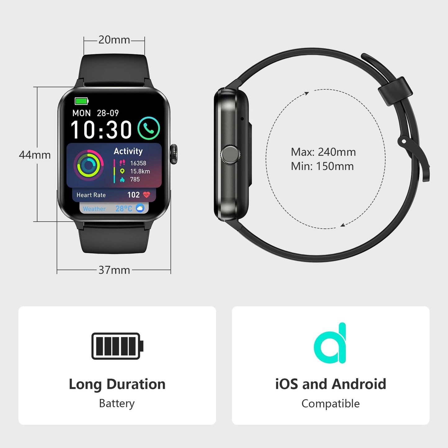 Blackview 2025 Smart Watch (Answer/Make Calls), Fitness Watch for Men and Women with Heart Rate/SpO2/Sleep Monitor/2 Straps, 100+ Sports Modes, IP68 Waterproof Activity Tracker for Android/iPhone