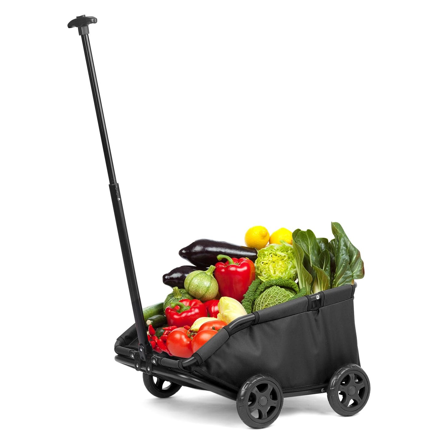 AESRAOU Mini Dog Strollers for Mini Pets, Foldable Multifunctional Shopping Carts with Extendable Pull Handle, Doggie Wagon Built-in Cushion and Safety Rope with Storage Bag (Black)