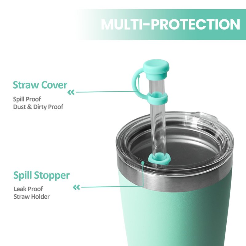 Straw Cover for YETI Cup, 4 Sets Silicone Spill Stopper Compatible with YETI Tumbler, Leak Proof Kit of Mug Accessories Including 4 Straw Cover, 4 Leak Proof Stopper (Seafoam 4PCS)