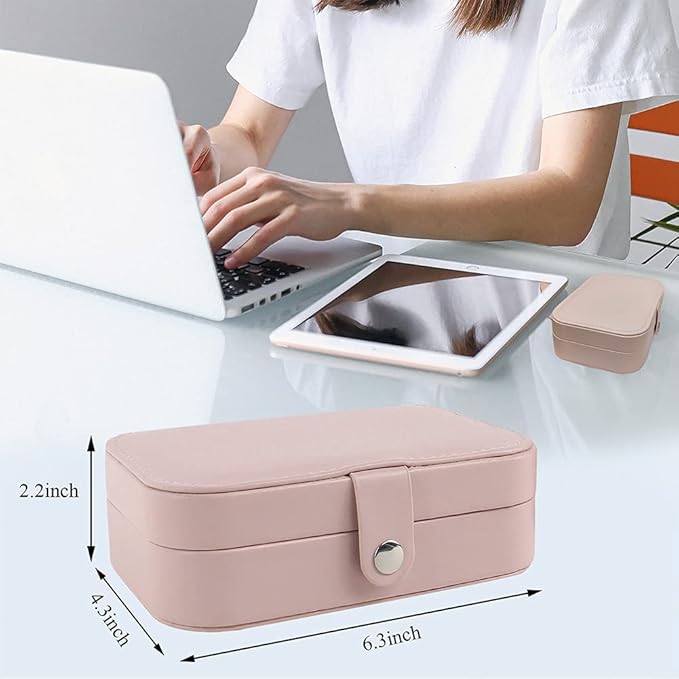 Hatori Travel Jewelry Box, PU Leather Small Jewelry Organizer for Women Girls, Portable Mini Travel Case Display Storage Holder Boxes for Stud Earrings, Rings, Necklaces, Bracelets (Pink)