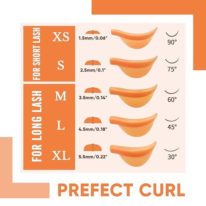 PERMANIA Silicone Curler Pad, 10Pcs/5sizes for Lash Perm Kit Reusable Soft C & D Curls Eyelash Lifting Rod Makeup Beauty Tool Lash Lift Pads (Orange)