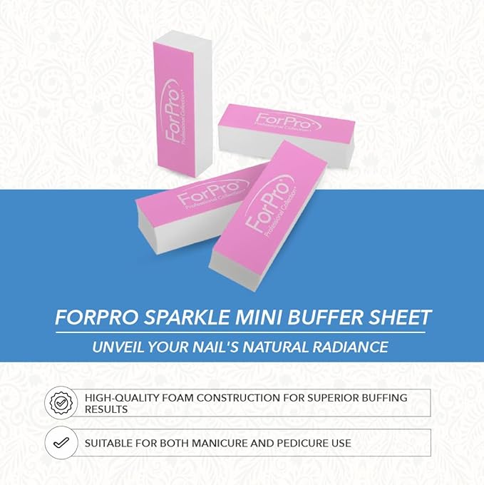 ForPro Professional Collection Sparkle Mini Buffer Sheet, Pre-Cut, Double-Sided Manicure & Pedicure Nail Buffers, Pink 400/White 4000 Grit, 39-Count (Pack of 6)