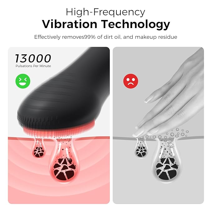 Face Scrubber Facial Cleansing Brush - Waterproof and Rechargeable Face Cleansing Brush with 4 LED Gentle Light, Cleansing, Exfoliating and Massaging, Electric Face Scrub Brush for Men & Women