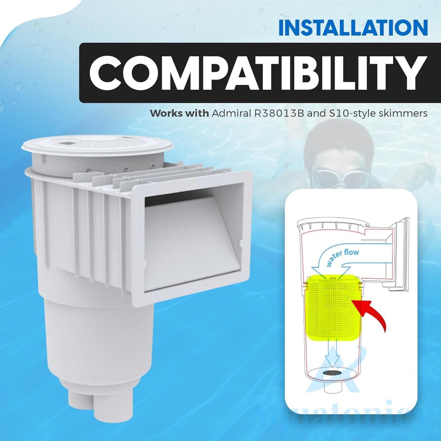 Replacement R38013A and R38013B Admiral Skimmer Basket and Weir Compatible with Pentair Floating Weir, Aladdin B-37, 850001-S-10 | Heavy Duty Plastic Skimmer Basket Fits for Clean Swimming Pool Water