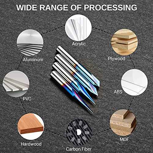 Genmitsu CNC Wood Carving Router Bits Set, 1/4'' Shank, 4 PCS, 15¡Æ Detail Carving Liner+ 20¡Æ Profile bit+ 60¡Æ & 90¡Æ V Groove, WC04A