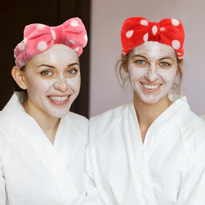 AOPRIE SPA Headbands for Washing Face Makeup Headbands with Bow Laurel Hair Band Women Facial Head Band Wrist Towel Wraps For Shower Face Mask Red Pink White Purple, 6 Pack