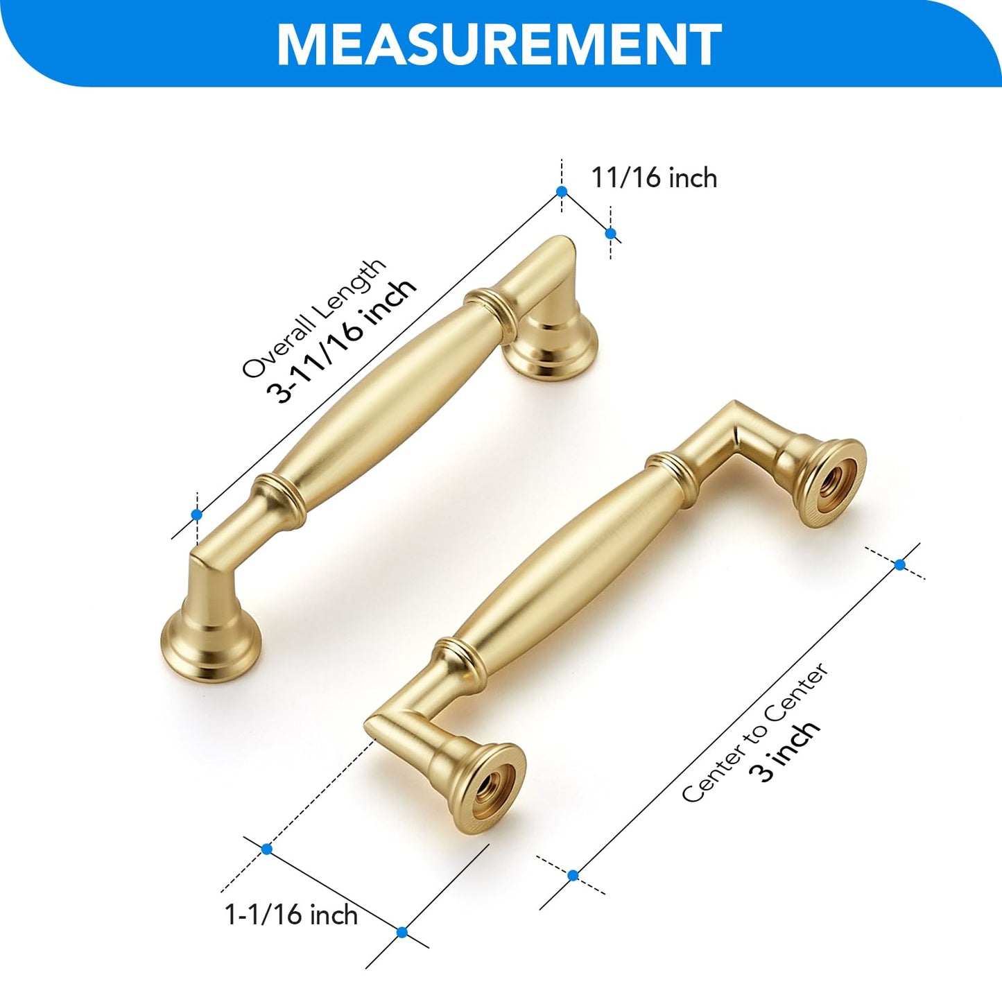 HOME EDIT 10 Pack 3 Inch Brushed Gold Cabinet Handles Solid Zinc Alloy Pulls for Kitchen, Dresser, Closet & Bathroom Cabinets Hardware