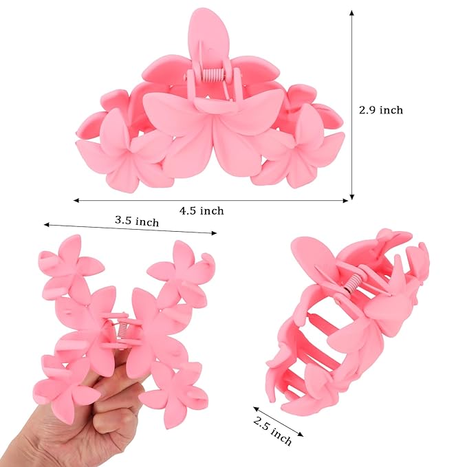 Hawaiian Flower Hair Clips Large Matte Hair Claw for Women Non-Slip Strong Hold Clips for Thick Hair, Hair Accessories for Women and Girls,Light Green,Purple, Pink,White