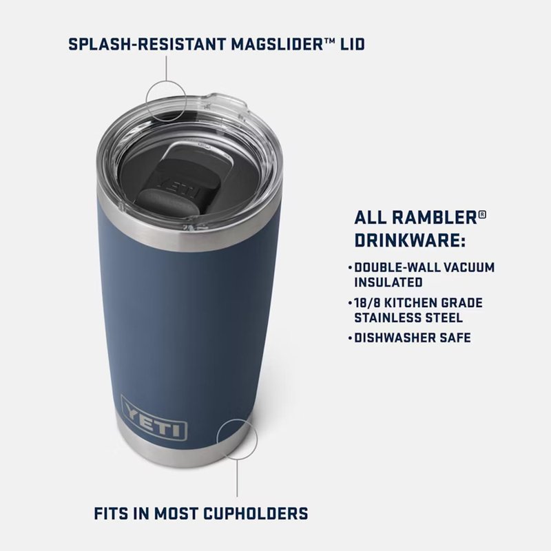 YETI Rambler 20 oz Tumbler, Stainless Steel, Vacuum Insulated with MagSlider Lid, Cherry Blossom