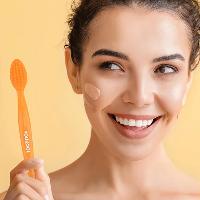 Pore Cleansing Silicone Facial Brush | Face Scrubber & Massager for Blackhead & Whitehead Removal, Sebum Reduction, Gentle Exfoliation & Clearer Skin | Suitable for All Skin Types,Orange,2pc
