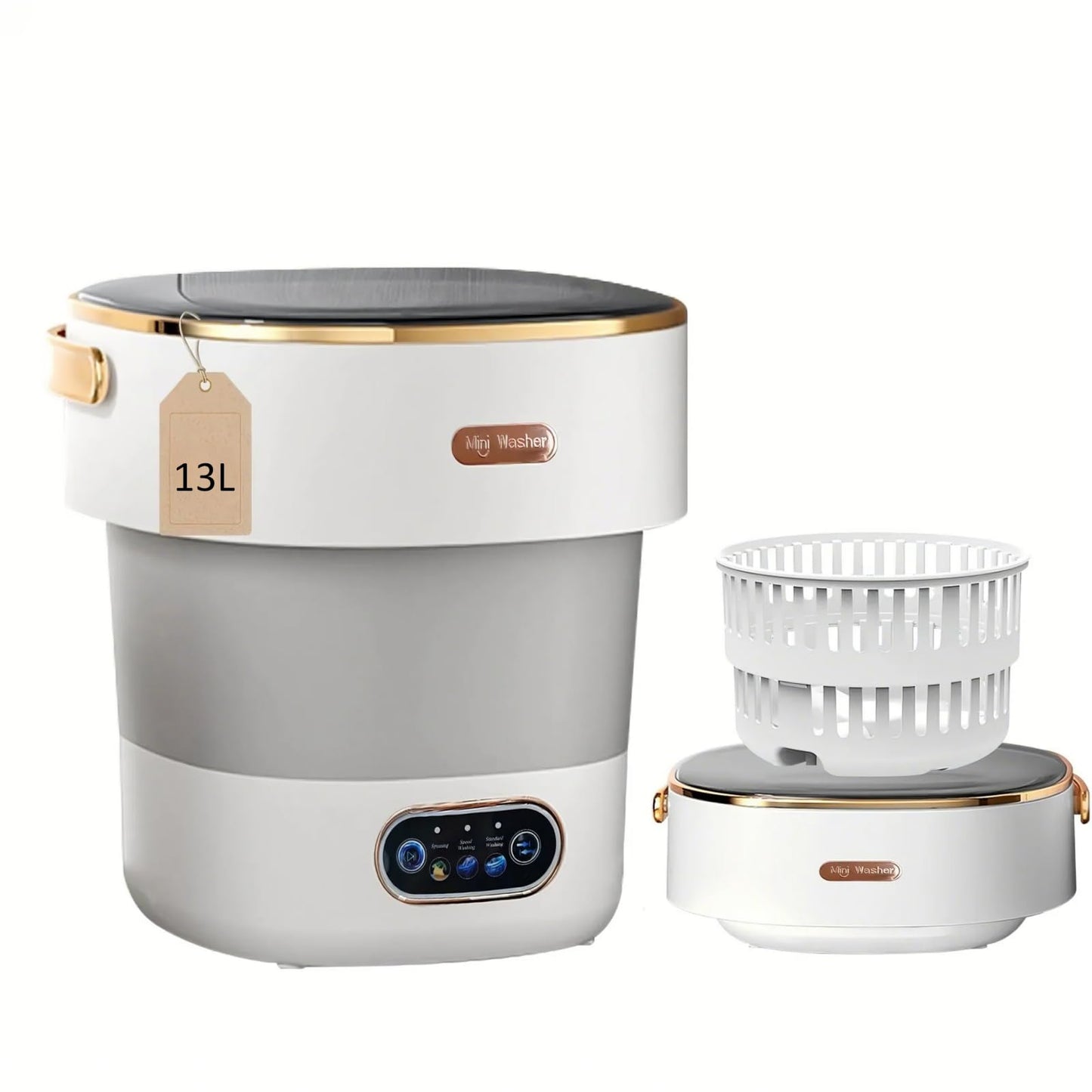 LumenOrbit Portable Washing Machine with Spin Basket, Upgraded 16L Foldable Mini Washer【5-Min Wash・3-Min Spin・1-Year Manufacturer Warranty】Small Washing Machine for Travel, Dorms, RVs, Camping (Gray)