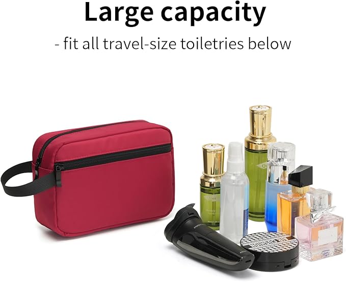 Travel Hanging Toiletry Bag with Carry Handle - Water-Resistant Small Cosmetic Organizer for Men & Women, Makeup, Shaving Kit, Gym & Travel Essentials (Burgundy)
