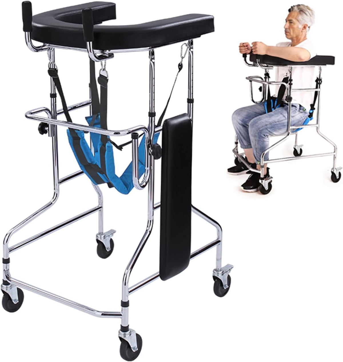 Adult Standing Walker for Seniors, Hemiplegia Lower Limb Rehabilitation Training Standing Frame Anti-Tilt Standing Walker for Disabled, Adjustable Height, with Stands 220lbs (Men's)