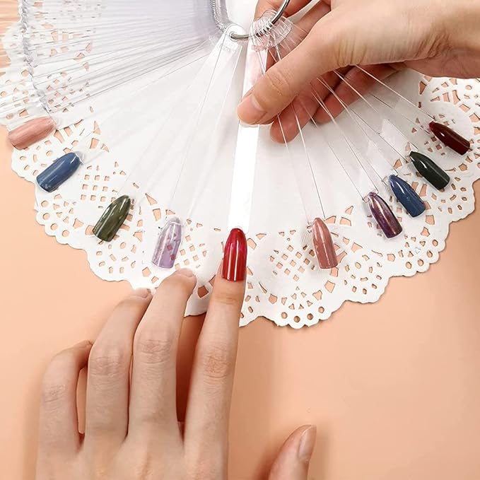BQAN 200 Pcs Nail Swatch Sticks with Ring Ã¢ÂÂ Nail Supplies, Stuff, Tools & Accessories for Color Display and Practice, Includes 4 Pack Number Stickers, Nails Thing for Home & Salon Manicure