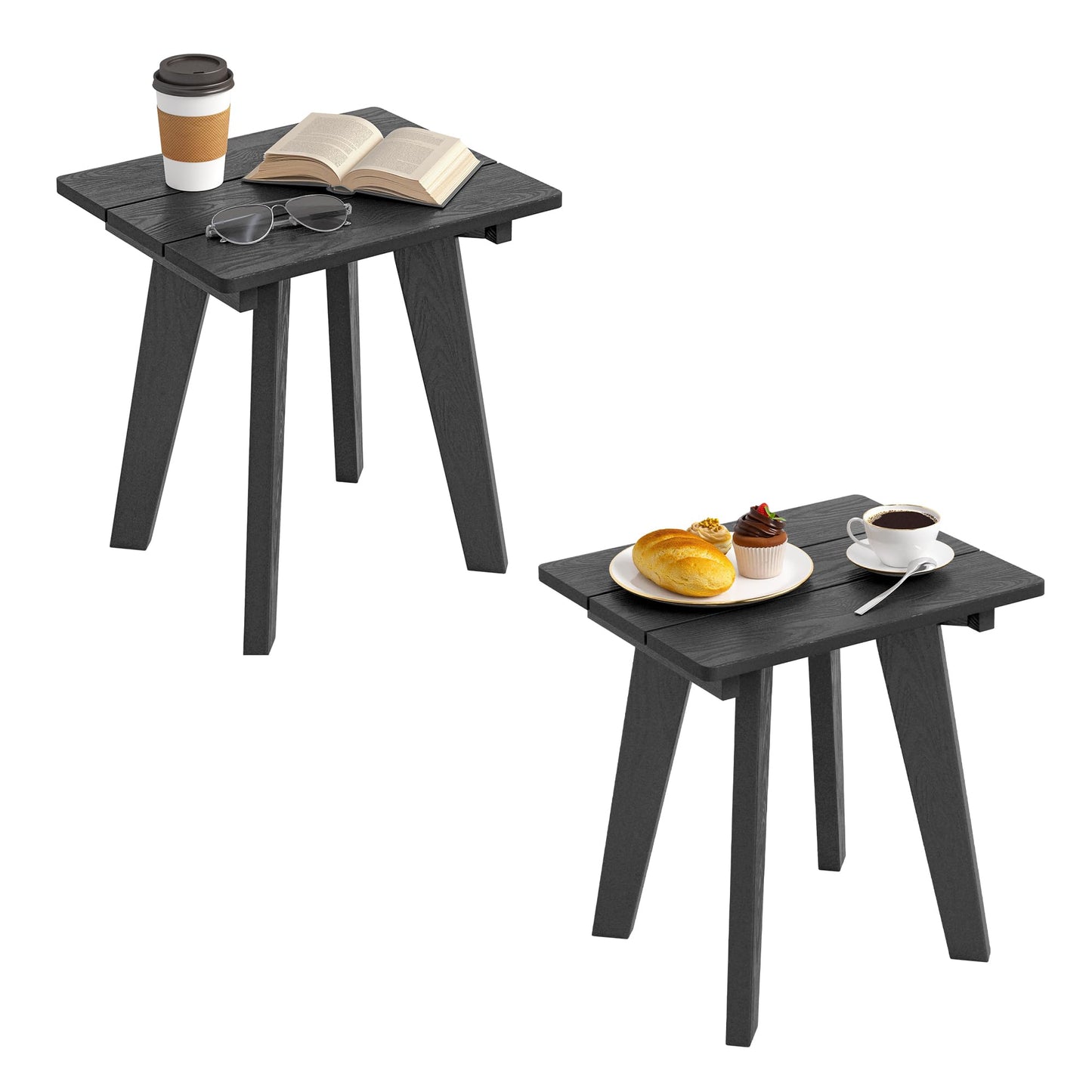Homenjoy Outdoor Side Table Set of 2, HDPE Weather Resistant Small Patio Table for Porch and Balcony, 200 LBS Capacity Heavy Duty Small Outdoor Table for Backyard and Pool, Easy Maintenance, Black