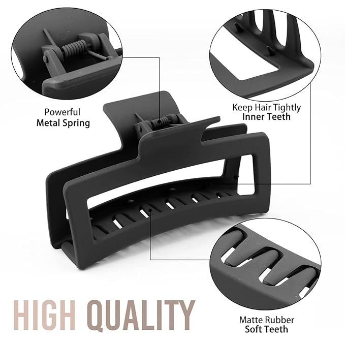 5 Inche Extra Large Claw Clips for Thick and Long Hair, 4 Pack Xl Jumbo Oversized Matte Non-slip Rectangle Hair Clips for Women, Big Strong Hold Jaw MultiColor2