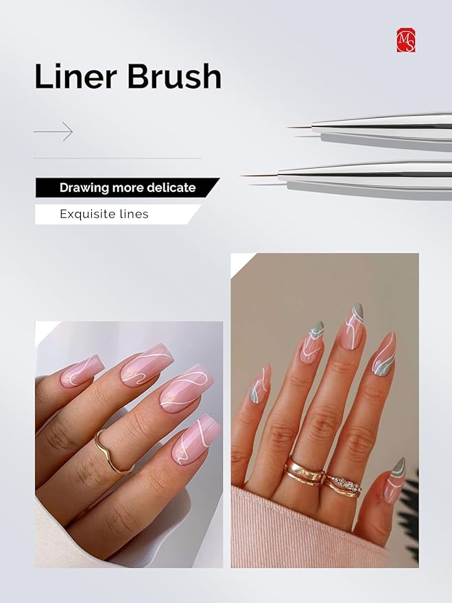 MelodySusie Nail Art Brushes Set,6pcs Professional Pen,Nail Art Tools Kit with Painting Dotting Line Pen for Gel Polish Nail Design Nail Carving French Nails for Home DIY Salon Use