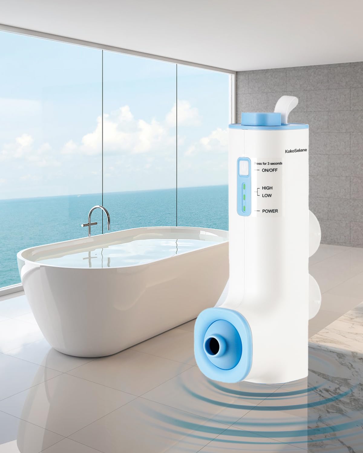 KokoSelene Rechargeable Bath Jets for Tub, Portable Jet Spa for Bathtub, Creates Soothing Bubbles and Massage for Relaxing Daily Use at Home (White-Blue)