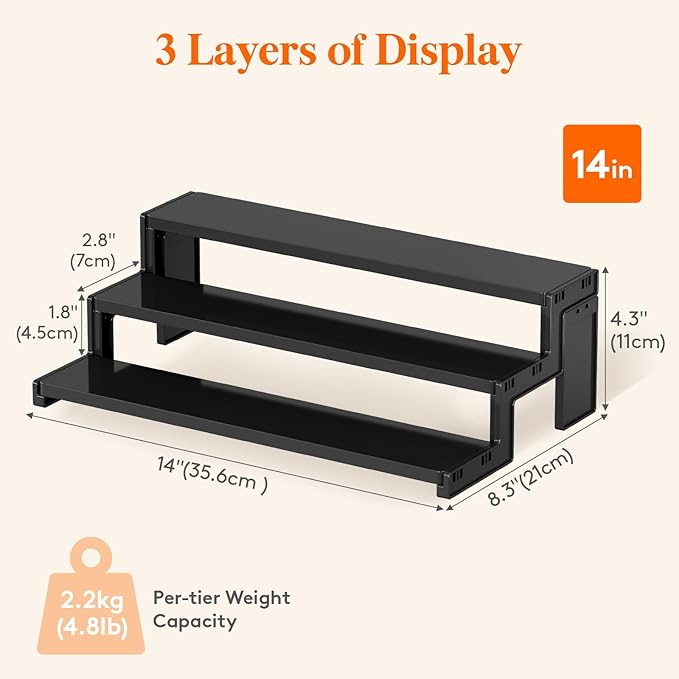 Lifewit Cupcake Stand, Perfume Cologne Organizer, Tool-Free Assembly, Display Riser, Spice Rack, Figurine Holder, Makeup Storage, Room Decor, Party Decorations, Black, 14″ 4 Tier, 1 Pcs