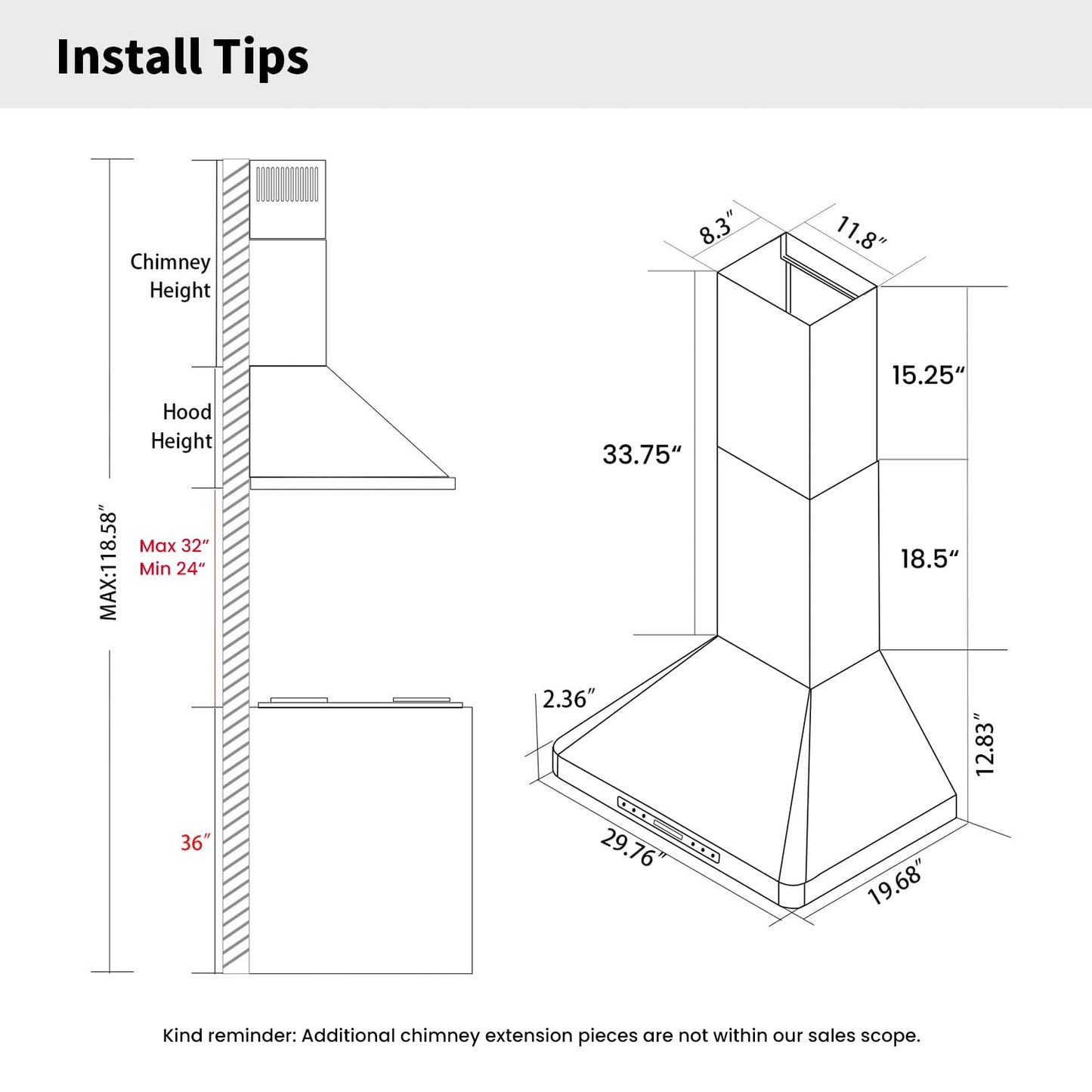IKTCH Wall Mounted Range Hood 30 inch, 900 CFM Ducted/Ductless Stainless Steel Range Hood with Gesture Sensing & Touch Control IKP02R-30