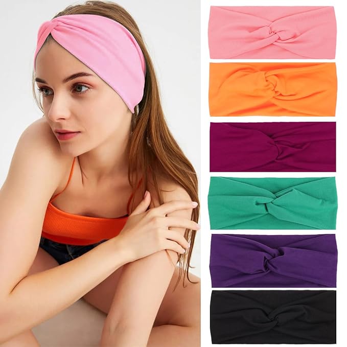 Kachanaa 6 Pcs Headbands for Women No-Slip Stretchy Boho Hair Bands Soft Cross Elastic Yoga Workout Running Thick Headbands for Women's Hair Accessories