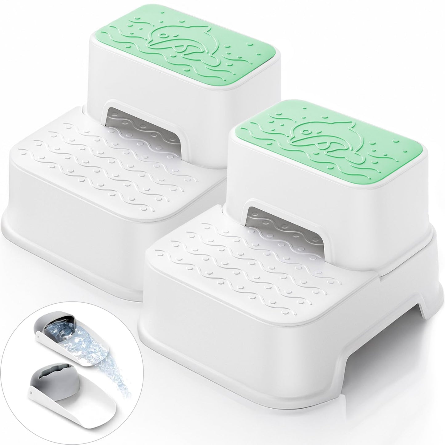 2 Step Toddler Step Stool, Non-Slip Multifunctional Kids Step Stool for Bathroom Sink & Toilet Potty Training,Supports Up to 220 lbs (2 Packs, Green)