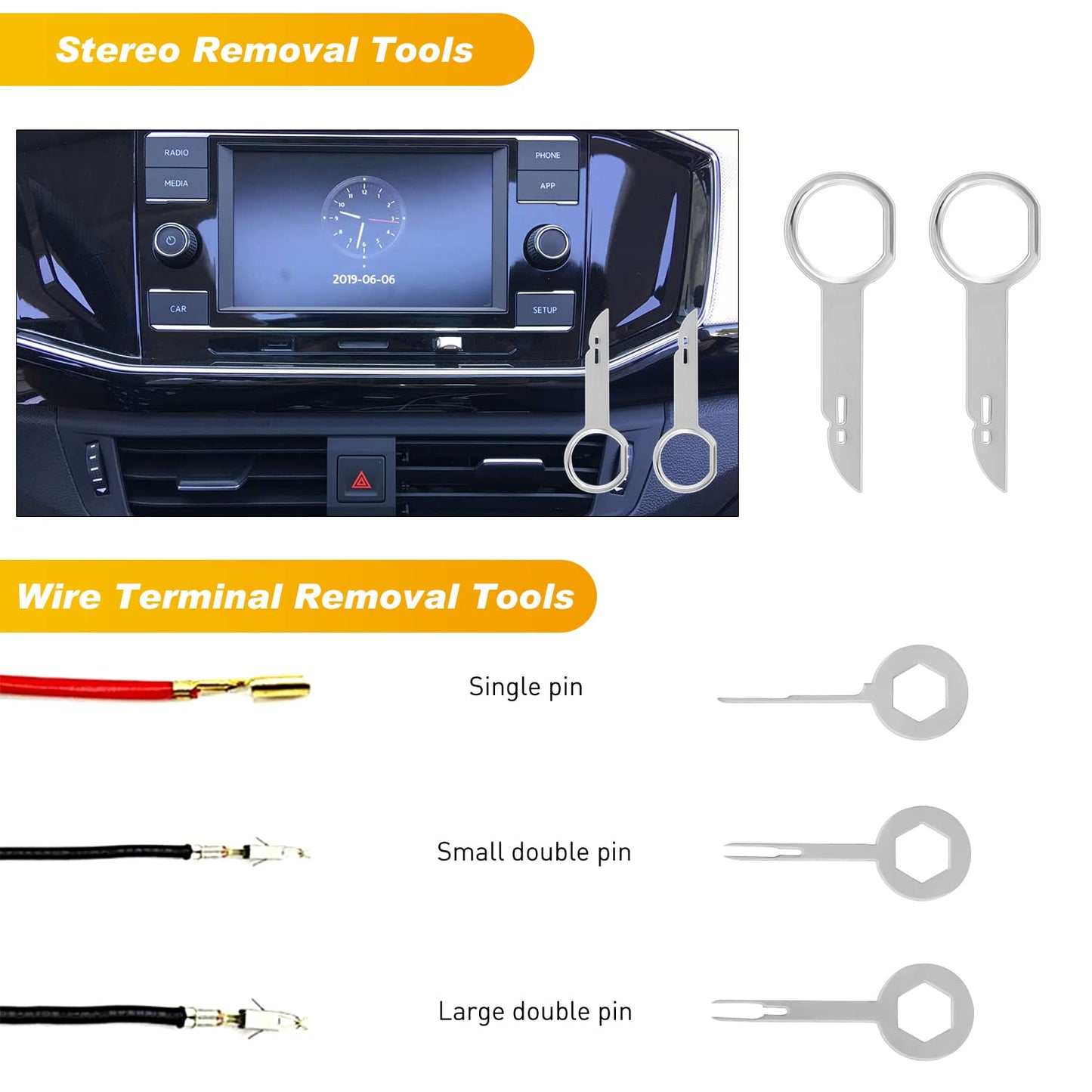 GOOACC 19Pcs Trim Removal Tool Set Panel Fastener Clips Removal Automotive Plastic Upholstery Pliers Removal Install Removal Car Tool with Storage Bag for Trim Panel Audio Clip Pliers Terminal