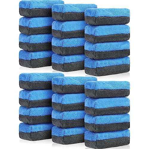 Mudder 24 Pcs 3.5 x 1.5 x 1.5 Inch Car Wax Applicator Pad Rectangular Microfiber Applicator Pads Sponge Ceramic Coating Applicator Car Foam Cleaning for Wax Applying Sealants Detailing Polishing