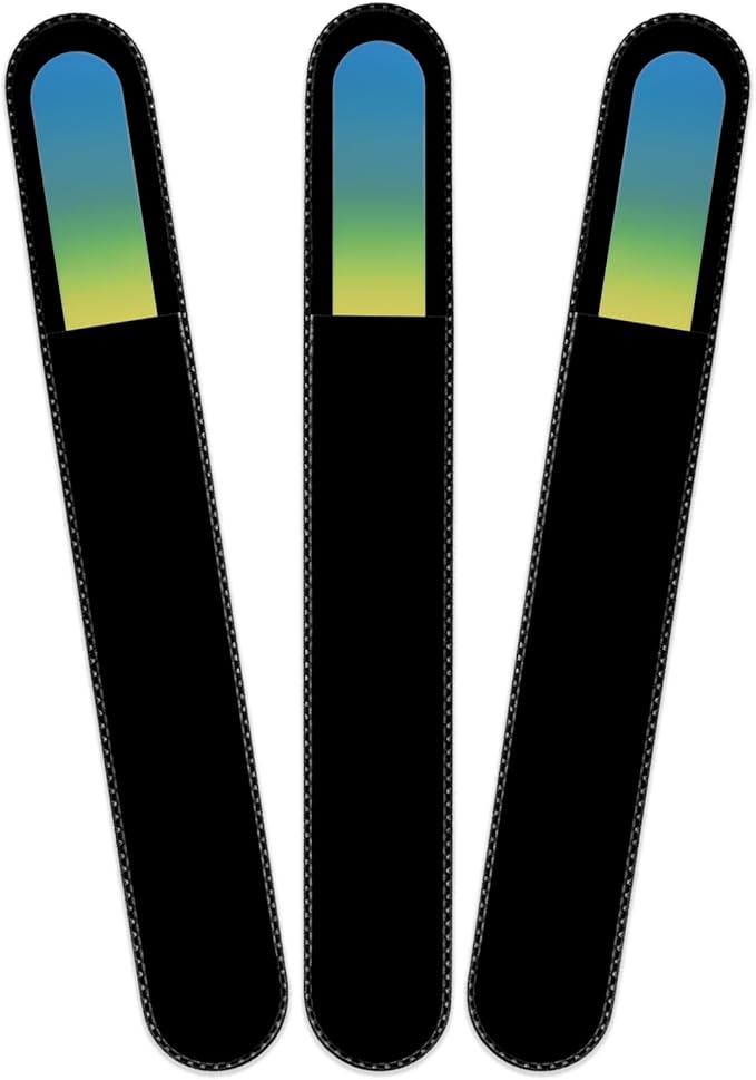 Mont Bleu Rainbow Crystal Nail File in Black Pouch - Large/Professional Size - Czech Tempered Glass - Handmade in Bohemia (Czech Republic)