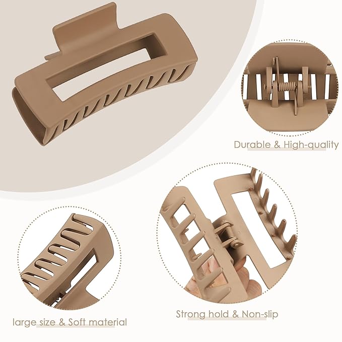 8 Pcs Large Hair Claw Clips, 4.1 Inch Non-slip Big Square Matte Hair Claws for Women, Strong Hold Banana Clip for Thick Thin Hair(Coffee)