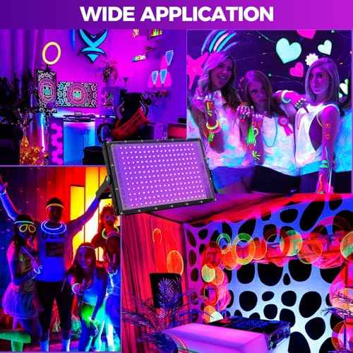 200W LED Black Lights for Glow Party IP65 Waterproof UV Blacklight Floodlight 395nm Blacklight Spotlight Purple Black Light Flood Light Fluorescent UV Lights Lamp for Halloween Decor (2 Pack)