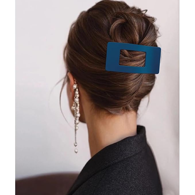 Velscrun Flat Hair Clips for Women Girls, Matte Lay Flat Claw Clips, Strong Hold Large Side Hair Clip All Hair Types, French Duck Billed Non Slip Grip Daily Styling Hair Jaw Claw Clip Blue