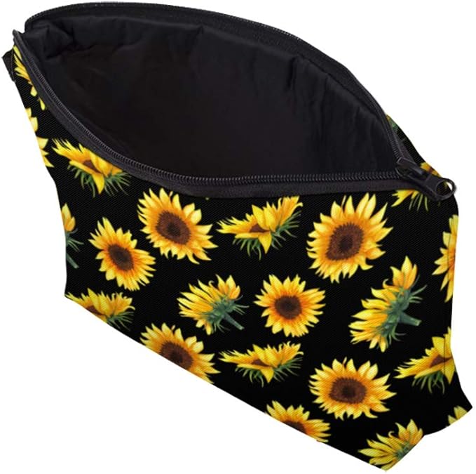 Deanfun Makeup Case Small, Cosmetic Zipper Bag Waterproof for Purse Mini, Women Cute Traveling Accessories Pouch for Ladies Thanksgiving Gifts(Sunflower D2-52355)