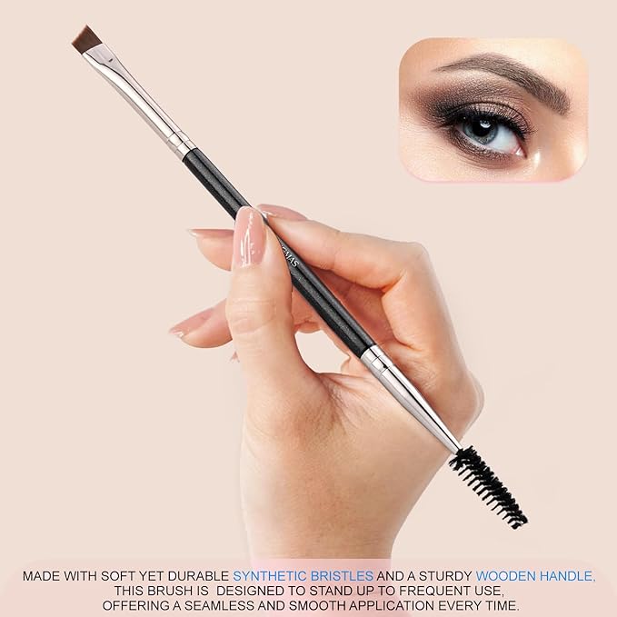 KINGMAS Eyebrow Brush Spoolie Professional Duo Angled Eye Brow Brush for Lining and Shaping Brows or Lashes (Black)