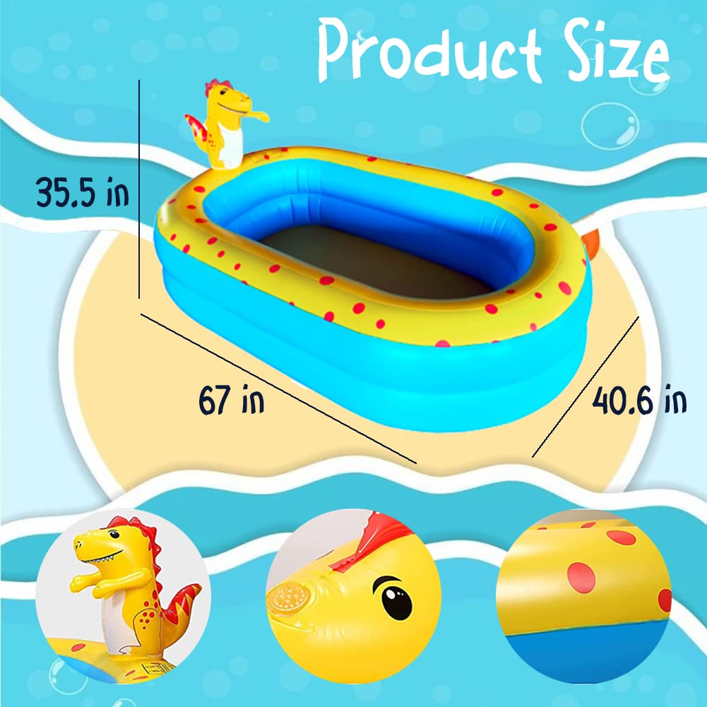 Inflatable Swimming Pool for Kids with Sprinkler, 67x41x32in Family Size Backyard Summer Water Play