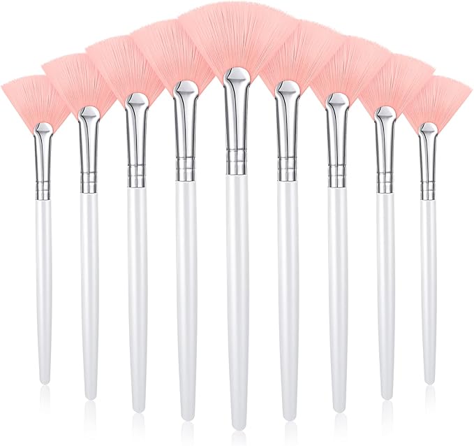 9 Pieces Facial Fan Mask Brushes, Soft Facial Applicator Brushes Tools for Peel Glycolic Makeup for Mud Cream(Pink, White)