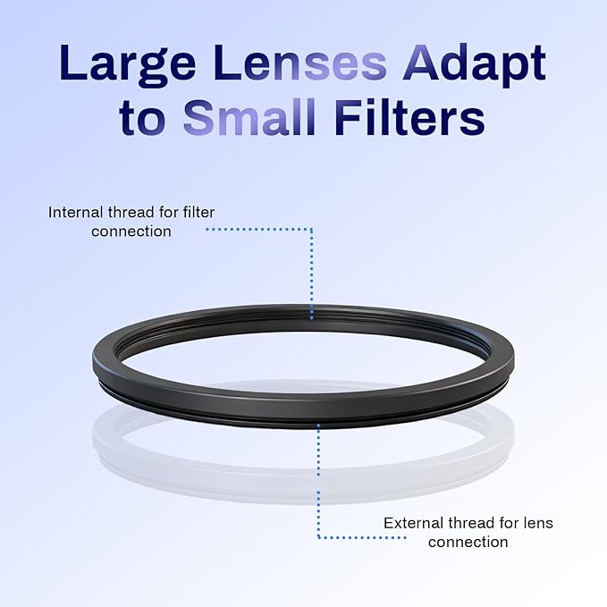 67-49mm Metal Step Down Ring Adapter Filter, Lens Filter Adapter Ring Durable Construction Stepping Rings Fits 67mm Lens to 49mm UV/CPL/ND Filters & Cameras Hoods Outdoor Photography Use