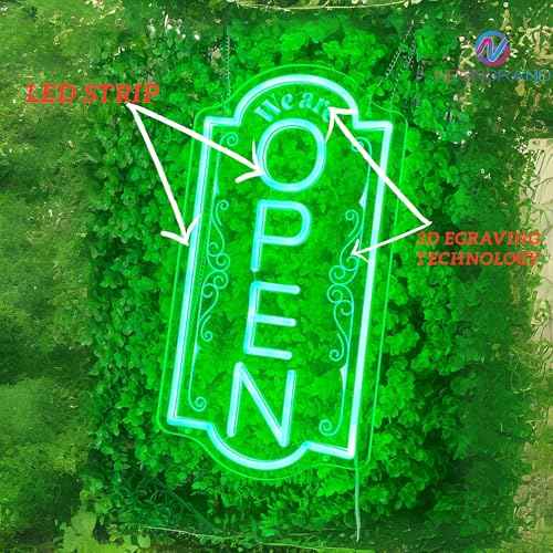 Vertical open sign Vertical Open Led Sign Neon Sign business window light vertical open signs for business (Green, 16.5x9'')