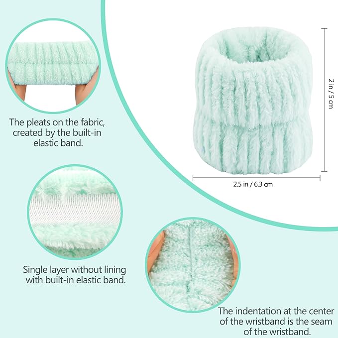 Spa Headband and Wristband Set Skincare Makeup Headband Bowknot Snail Headbands Wrist Bands for Washing Face Cute Animal Face Wash Head Band for Women Girls (Green)