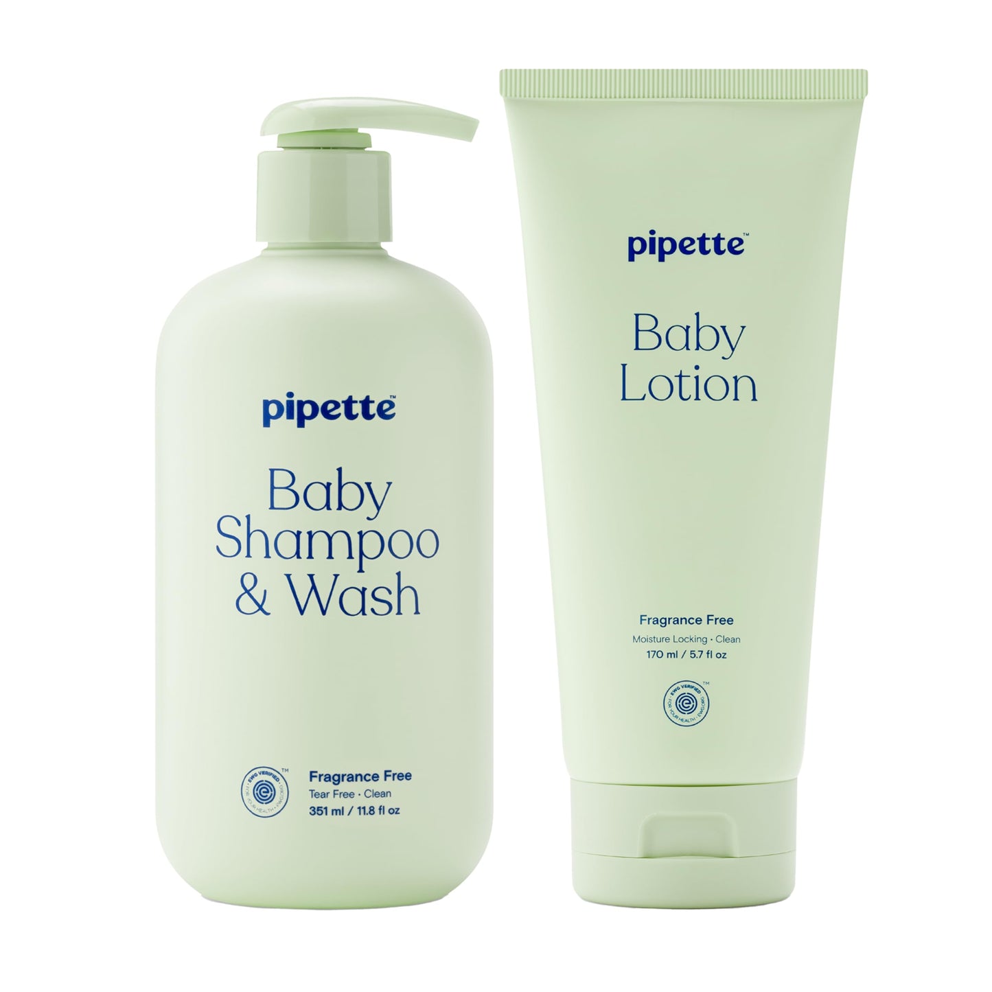 Pipette Fragrance Free Wash and Lotion Duo, Pack of 2, Fragrance Free Baby Shampoo and Body Wash, Unscented Lotion for Newborns, Sensitive Skin, and Kids, Tear-Free Bath Time, Hypoallergenic