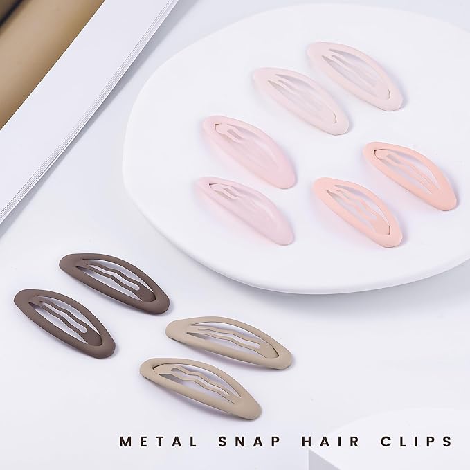 20PCS Oval Metal Snap Clips for Women No Slip Small Barrettes for Thin Fine Hair,Matte Brown Beige Pink