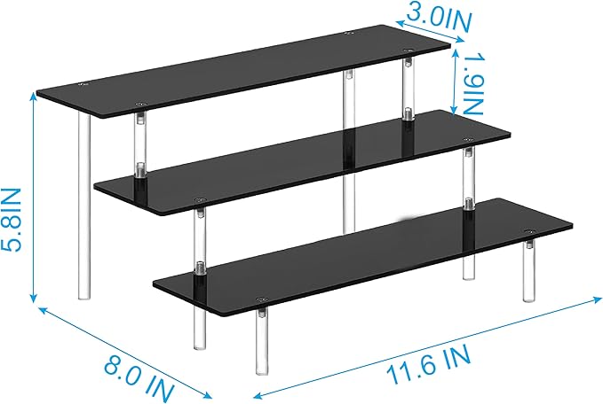 HENABLE 3 Tier Perfume Organizer Stand, Black Acrylic Risers Display Stands, Cologne Shelf Dessert Display for Party, Figure Stand Funko POP Shelves, Collection Cosmetic, Cupcake Stand Holder