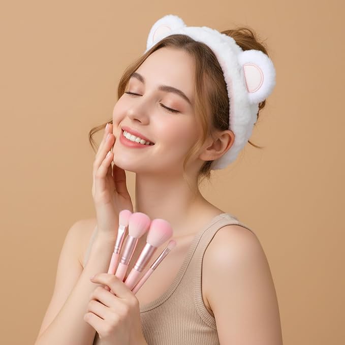 3Pcs Face Wash Headband with Wrist Towels, Soft Elastic Bear Ears Spa Headband Face Wash Hair Band Wristband Makeup Headbands for Women Skincare Bath Shower