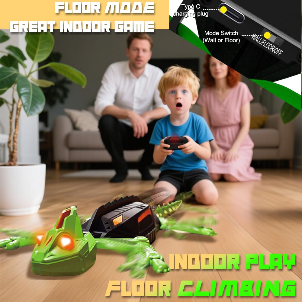 Zingelo Wall Climbing RC Chameleon Toy for Kids, Rechargeable Remote Control Lizard Toy with LED Eyes, Dual Mode Floor & Wall Driving, Halloween Christmas Birthday Gift for Boys Girls Ages 3+