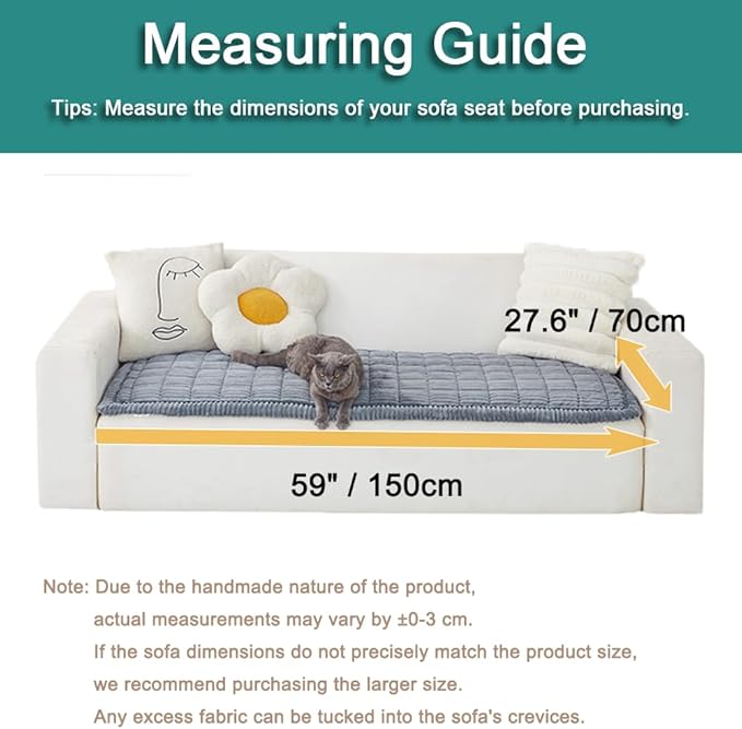 Couch Cover for Dogs Washable, Fuzzy Pet Couch Covers for 3 Cushion Sofa Pet Friendly, Non Slip Sofa Cover (Light Blue-Grey, 27.6" x 59"/70 x 150cm)
