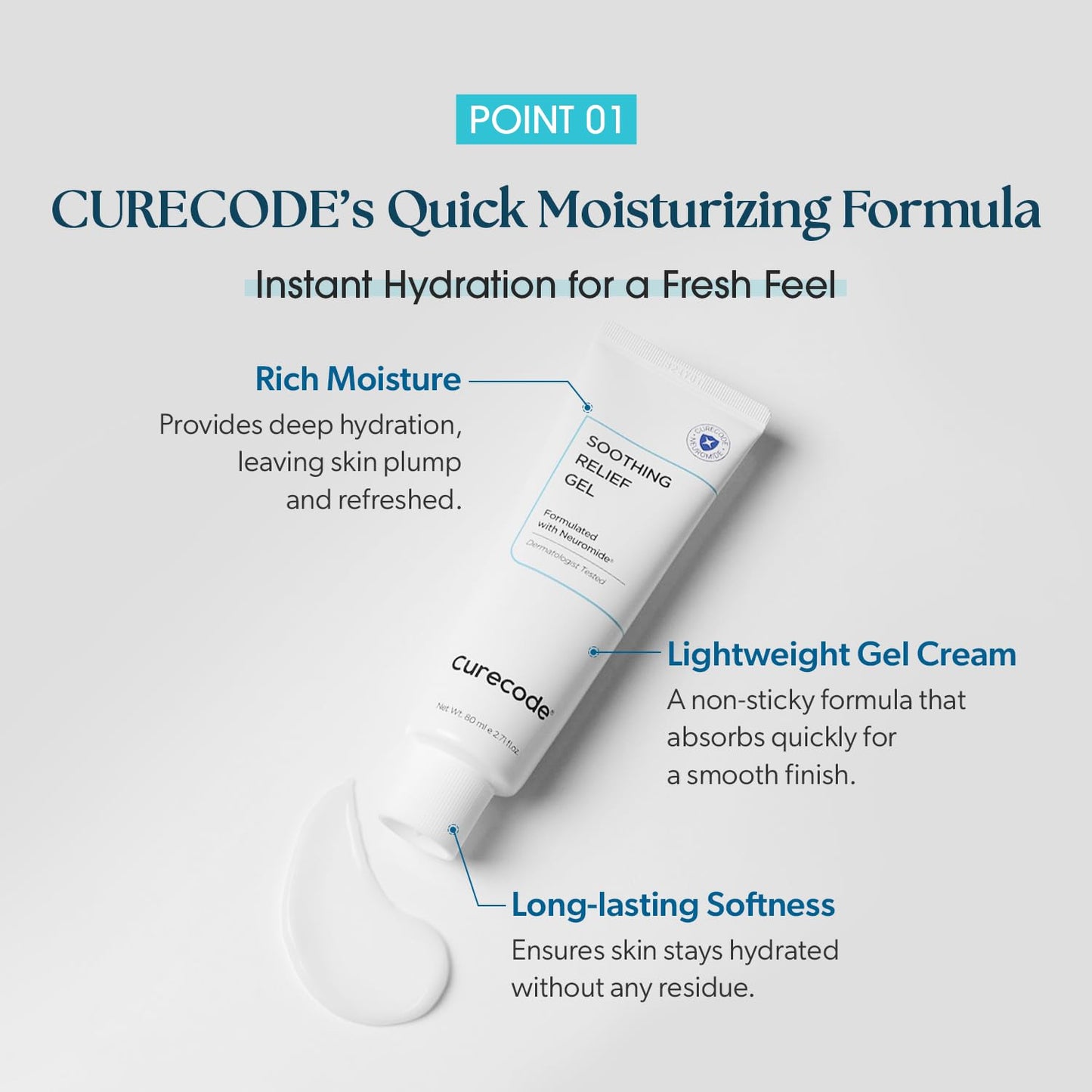 CURECODE Soothing Relief Gel Moisturizer 80ml (2.71 Fl Oz) Korean Skin-Biome Science with Neuromide, Ceramides for Calming, Hydration with Skin Barrier, Pore Refinement, and Gentle for All Ages