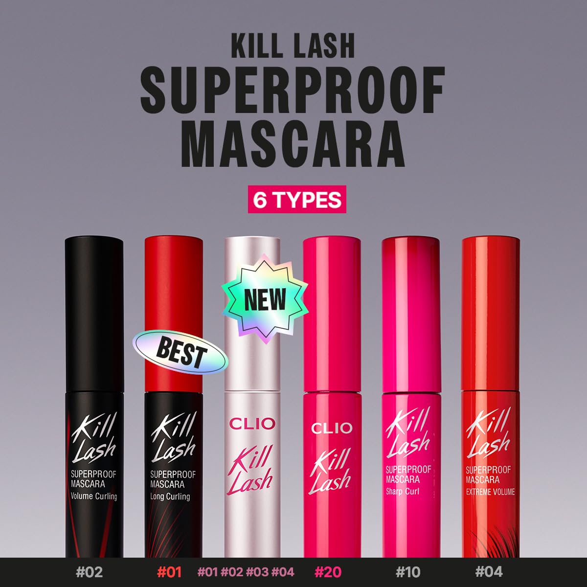 CLIO Kill Lash Superproof Mascara, Waterproof Volumizing Mascara with Curved Brush, Buildable Fullness, Smudge-Resistant Long Wear, Lifted Curl and Clean Definition (002 Volume Curling)