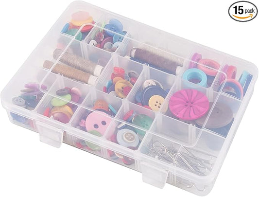 18 Grids Plastic Organizer Box with Dividers, Clear Compartment Container Storage for Beads Crafts Jewelry Fishing Tackles, Size 7.9 x 6.2 x 1.2 in