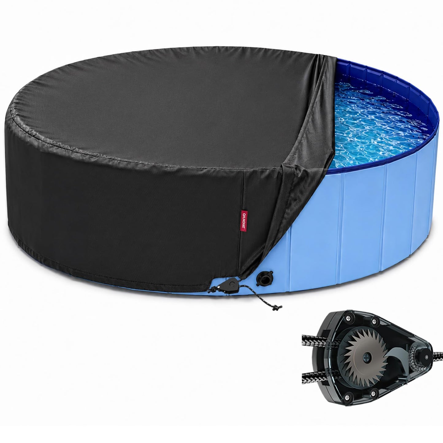 QH.HOME 71-72 inch Foldable Dog Pool Cover Round, Collapsible Pet Swimming Pool Cover for Large Dogs – Waterproof, Odorless Fabric, Ratchet Lock – Kiddie Pool Cover Only